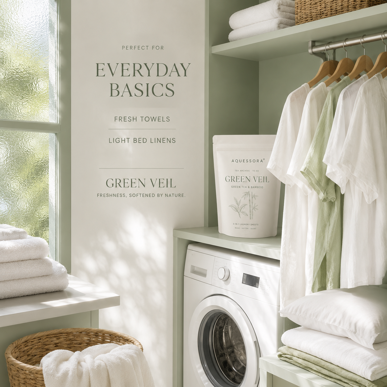 Aquessora® Green Veil 3-in-1 Laundry Sheets – Green Tea &amp; Bamboo