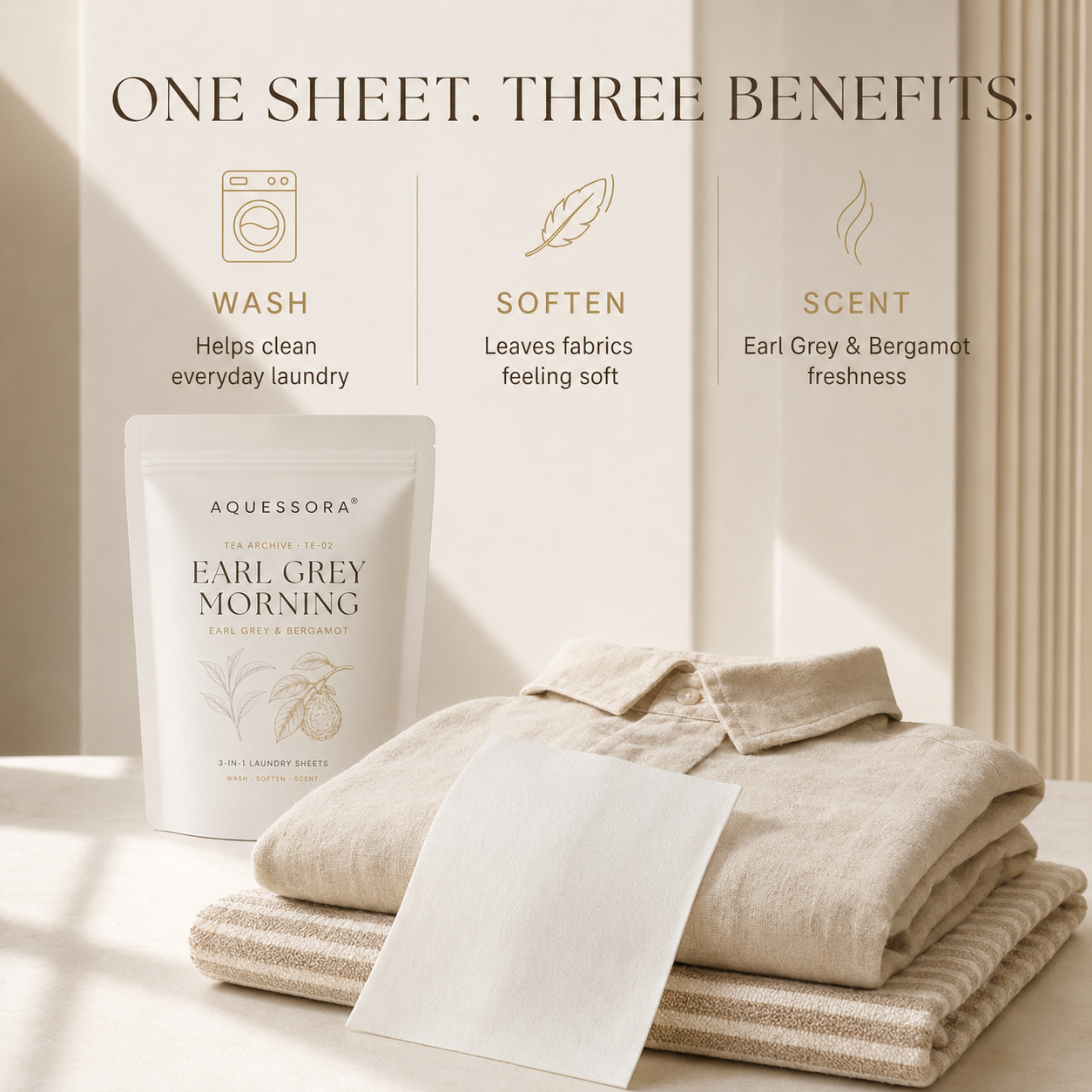 Aquessora® Earl Grey Morning 3-in-1 Laundry Sheets – Earl Grey &amp; Bergamot