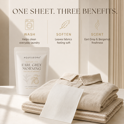 Aquessora® Earl Grey Morning 3-in-1 Laundry Sheets – Earl Grey &amp; Bergamot