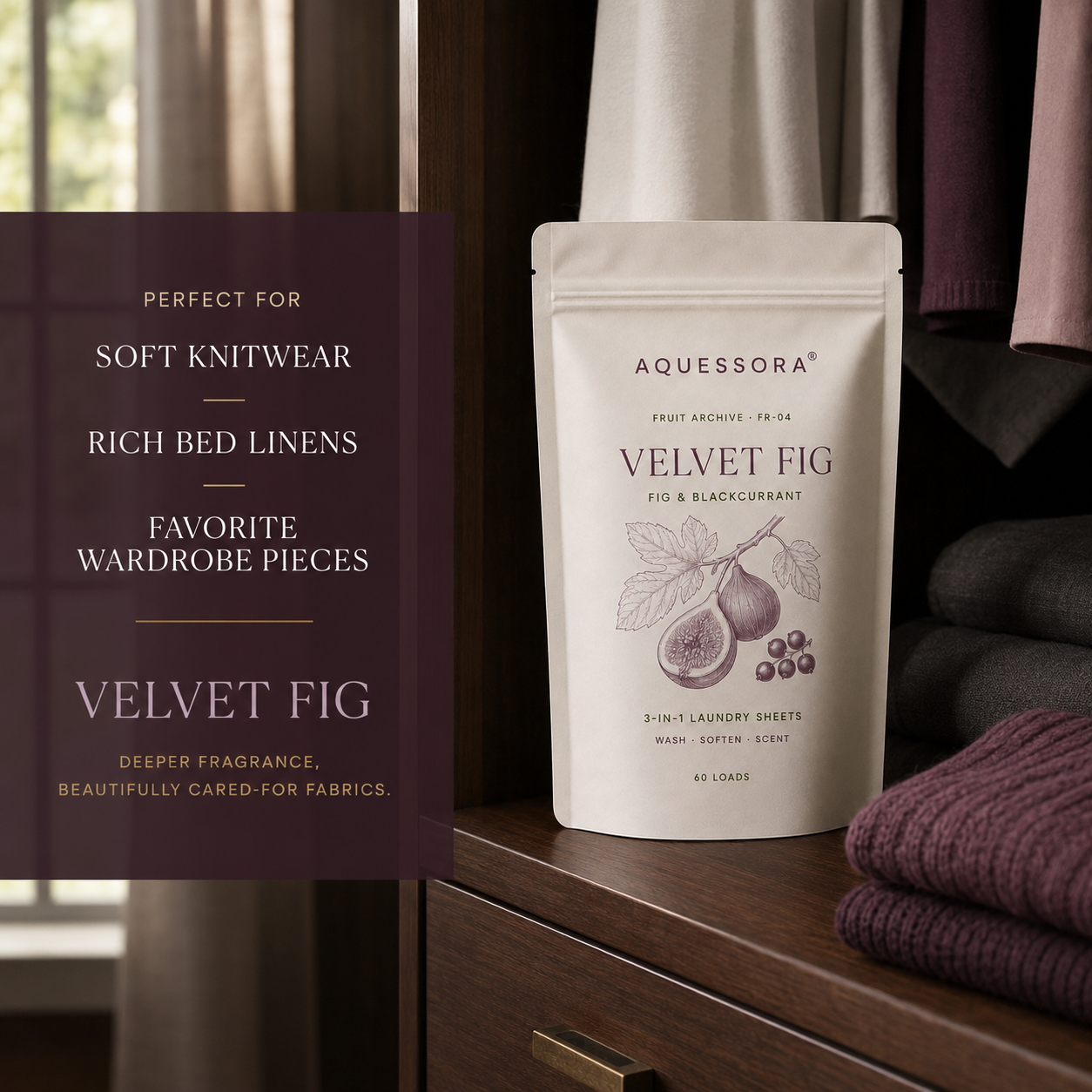 Aquessora® Velvet Fig 3-in-1 Laundry Sheets – Fig &amp; Blackcurrant
