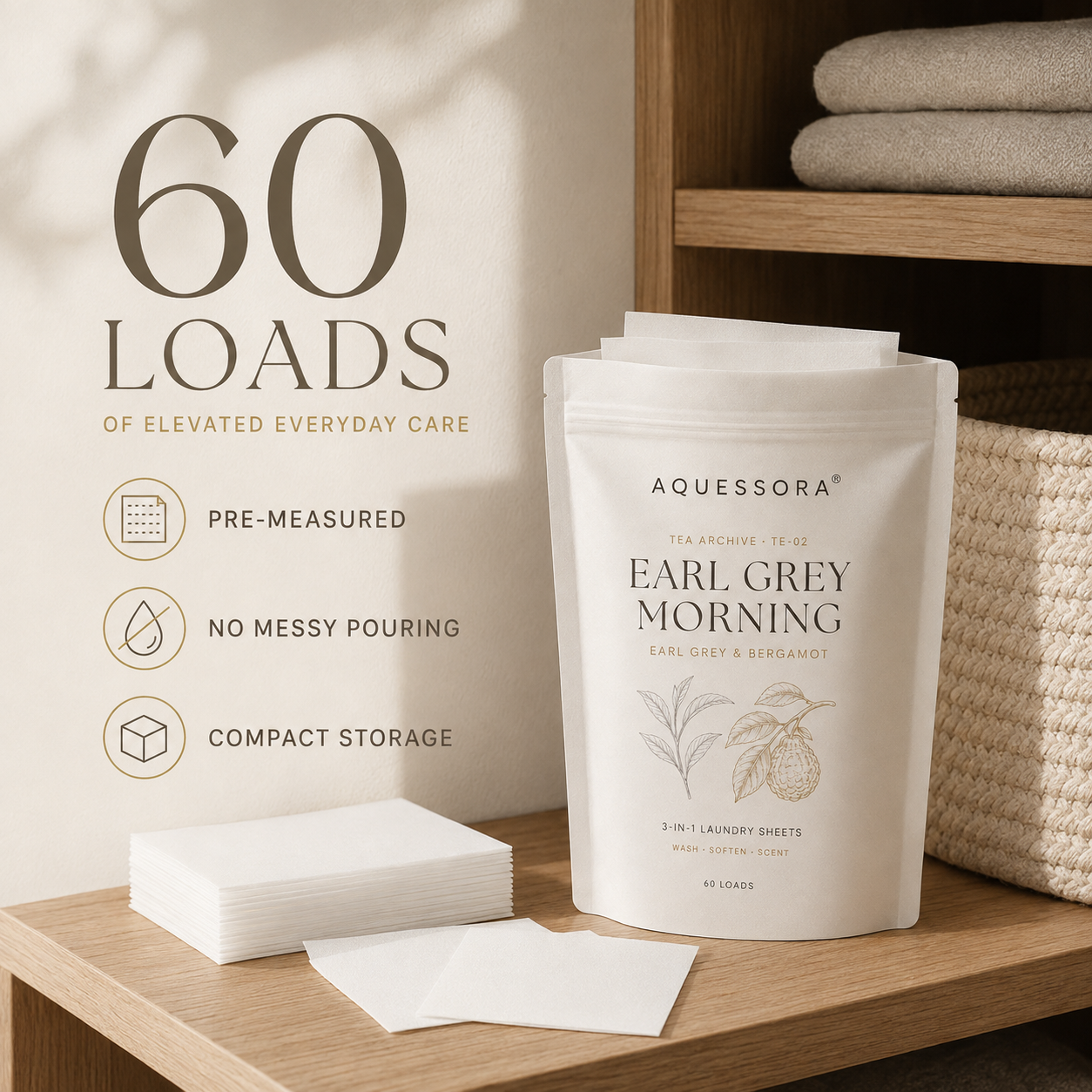 Aquessora® Earl Grey Morning 3-in-1 Laundry Sheets – Earl Grey &amp; Bergamot