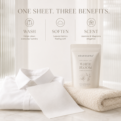 Aquessora® White Bloom 3-in-1 Laundry Sheets – Jasmine &amp; Magnolia