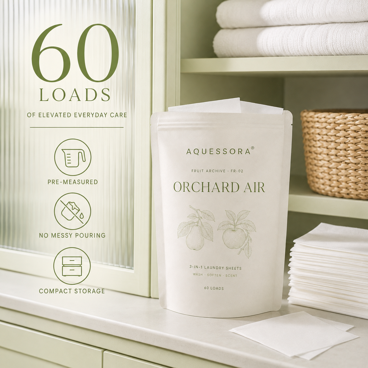 Aquessora® Orchard Air 3-in-1 Laundry Sheets – Pear &amp; Green Apple