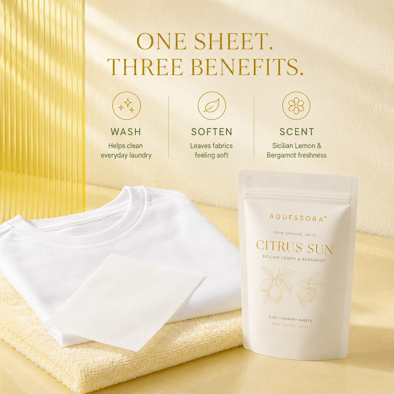 Aquessora® Citrus Sun 3-in-1 Laundry Sheets – Sicilian Lemon &amp; Bergamot