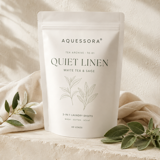 Aquessora® Quiet Linen 3-in-1 Laundry Sheets – White Tea & Sage