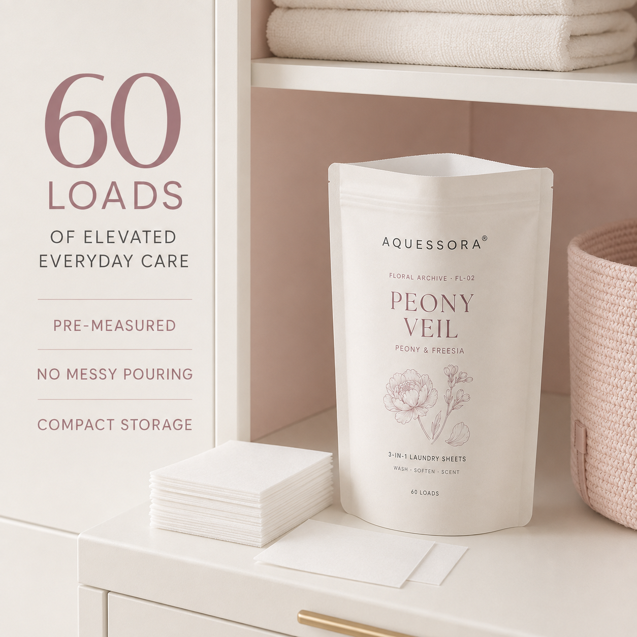 Aquessora® Peony Veil 3-in-1 Laundry Sheets – Peony &amp; Freesia