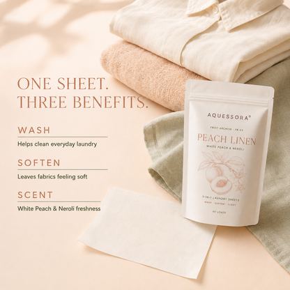 Aquessora® Peach Linen 3-in-1 Laundry Sheets – White Peach &amp; Neroli