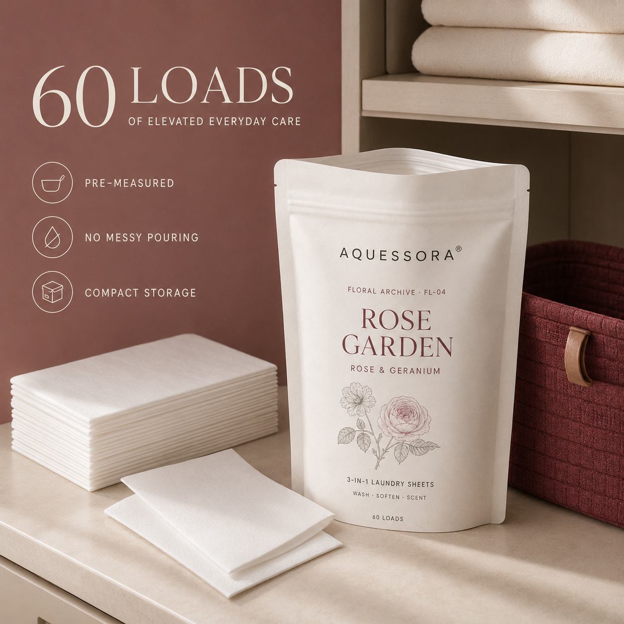 Aquessora® Rose Garden 3-in-1 Laundry Sheets – Rose &amp; Geranium