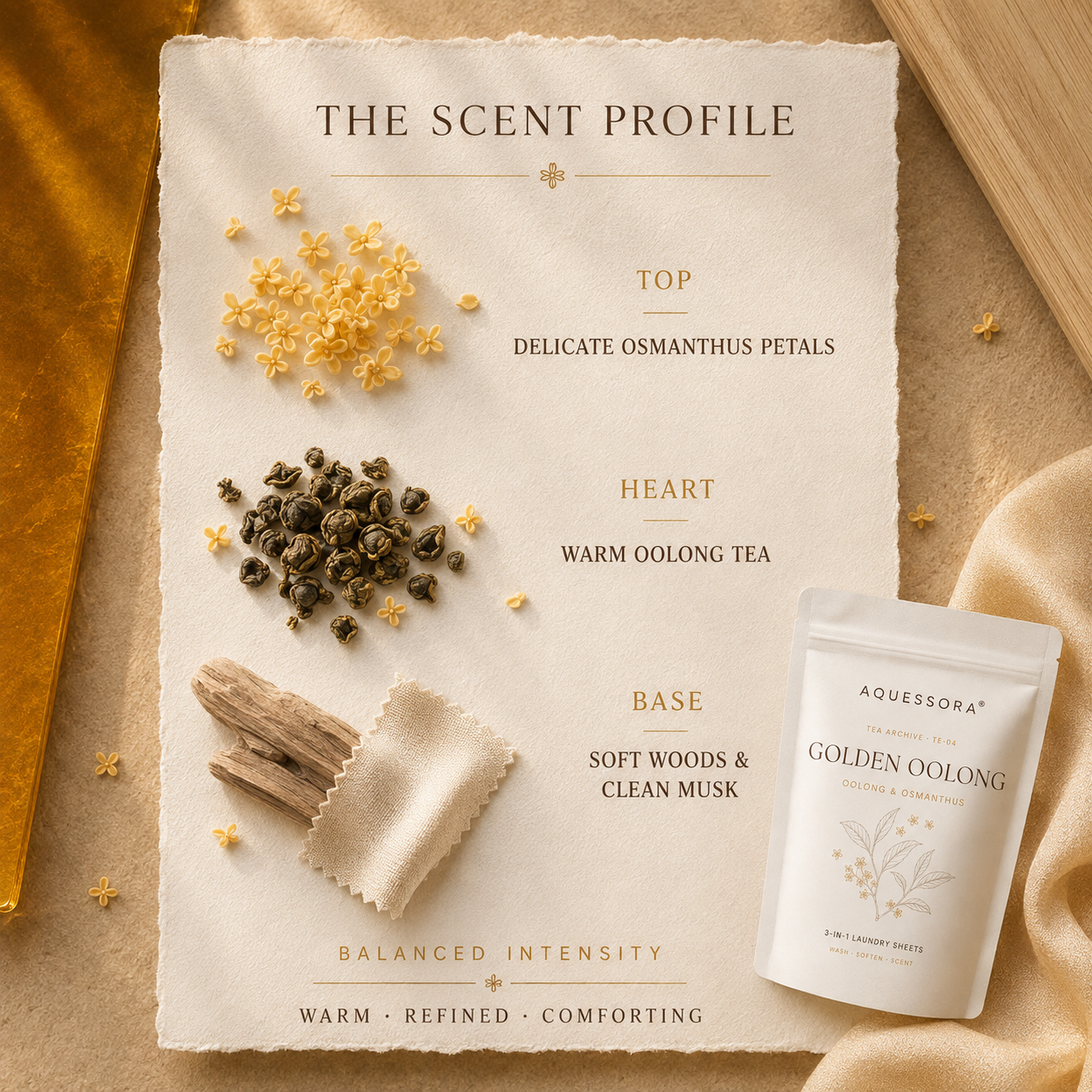 Aquessora® Golden Oolong 3-in-1 Laundry Sheets – Oolong &amp; Osmanthus