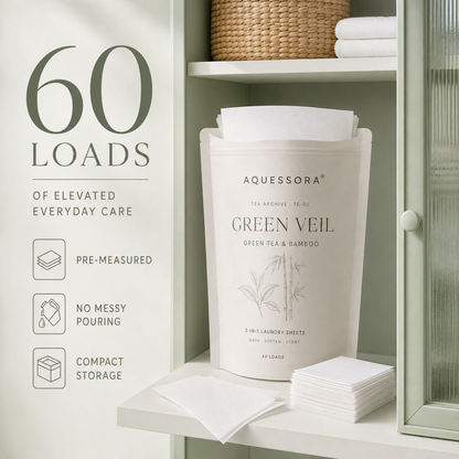 Aquessora® Green Veil 3-in-1 Laundry Sheets – Green Tea &amp; Bamboo