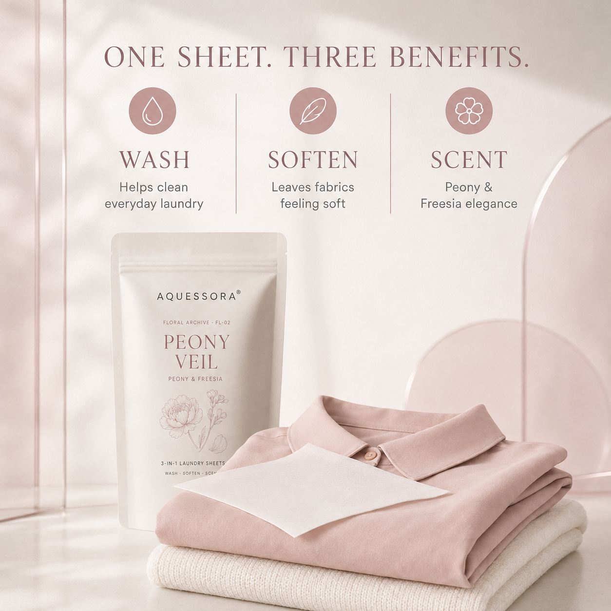 Aquessora® Peony Veil 3-in-1 Laundry Sheets – Peony &amp; Freesia