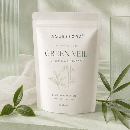 Aquessora® Green Veil 3-in-1 Laundry Sheets – Green Tea &amp; Bamboo